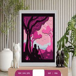 boy hike the canyon 3d shadow box, shadow box template, paper cutting template, light box svg files, 3d papercut lightbo