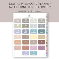 Digital password planner. Hyperlinked password tracker. Password Log. Password Organizer. Ipad password keeper.