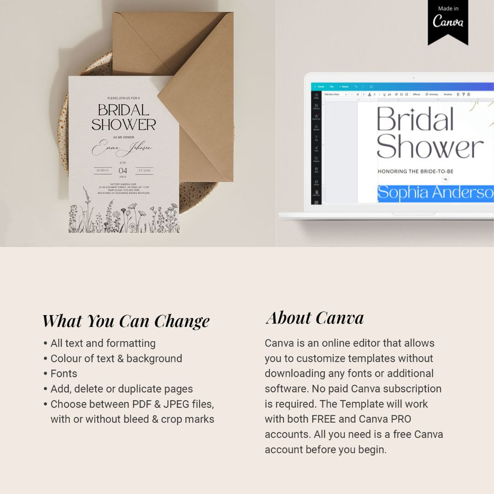 Elegant Bridal Shower Invitation Template, Wildflower black white Bridal Shower Invite, Florals Bridal Shower Download, (3).jpg