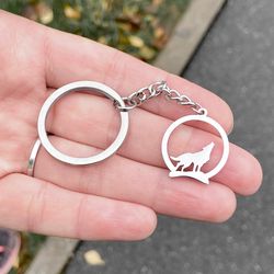 Howling wolf keychain, Stainless steel