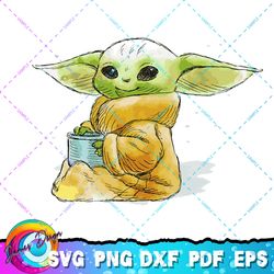 star wars the mandalorian the child drink soup illustration png, svg, sublimation design, star wars svg, digital downloa
