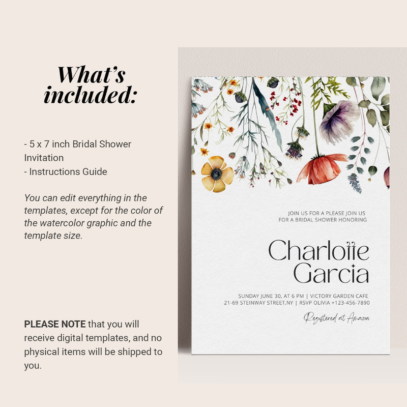 Editable Bridal Shower Invitation Template, Watercolor Wildflower Bridal Shower Invite, Florals Bridal Shower Download, (2).jpg