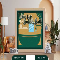 Time for Bubble Bath 3D Shadow Box Paper Cut, Shadow Box Template, Paper Cutting Template, Light Box SVG Files, 3D Paper