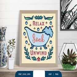 relax soak unwind 3d light box svg, shadow box template, paper cutting template, light box svg files, 3d papercut lightb