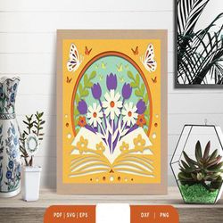 open book with flowers 3d light box sv, shadow box template, paper cutting template, light box svg files, 3d papercut li