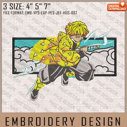 zenitsu embroidery files, demon slayer, anime inspired embroidery design, machine embroidery design