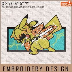 Pikachu Cosplay Zenitsu Embroidery Files, Demon Slayer x Pokemon, Anime Inspired Embroidery Design