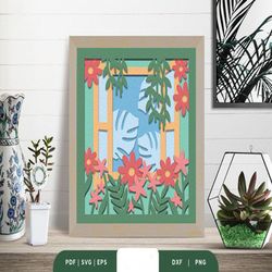 house plant 3d layered paper cut svg, shadow box template, paper cutting template, light box svg files, 3d papercut ligh