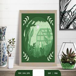 House Full of Plant 3D Papercut, Shadow Box Template, Paper Cutting Template, Light Box SVG Files, 3D Papercut Lightbox