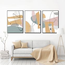 Home Decor, Abstract Printable Art, Three Posters, Yellow Pink Wall Art, Triptych Print, Modern Artwork, Set Of 3 Prints