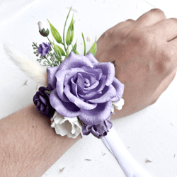 Flower wrist corsage, purple bridesmaids corsage, flower bracelet, flower wedding, Corsage, wrist corsage, wedding