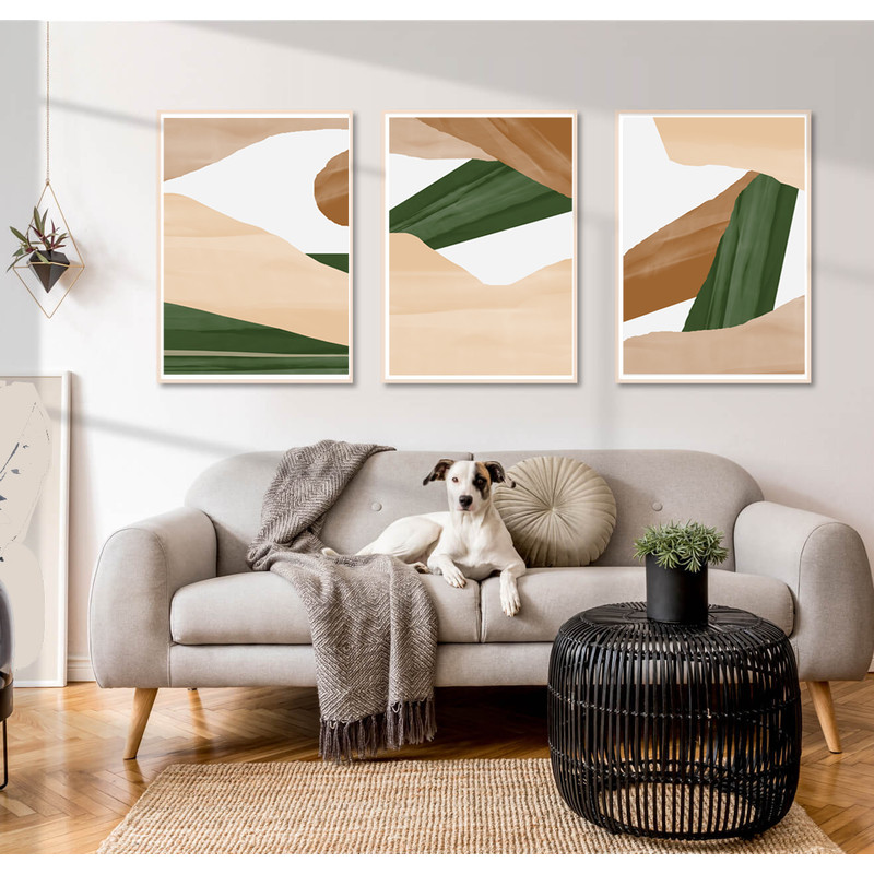 Abstract Art Decor, 3 Piece Artwork Beige Green Wall Art, Modern Abstract Painting, Large Poster, Downloadable Prints