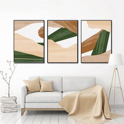 Downloadable Prints, Abstract Art Decor, 3 Piece Artwork, Beige Green Wall Art, Modern Abstract Painting, Large Poster
