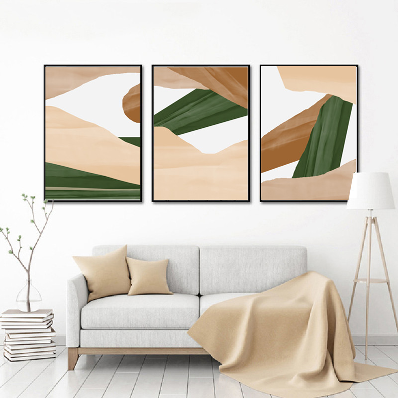 Abstract Art Decor, 3 Piece Artwork Beige Green Wall Art, Modern Abstract Painting, Large Poster, Downloadable Prints