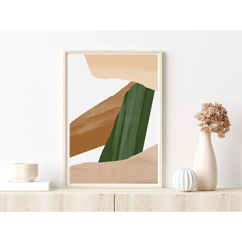 Abstract Art Decor, 3 Piece Artwork Beige Green Wall Art, Modern Abstract Painting, Large Poster, Downloadable Prints