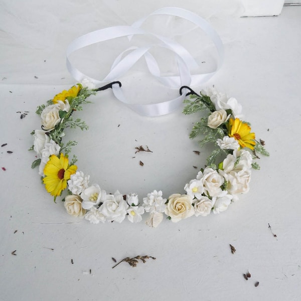 Sunflower wedding crown, Summer flower crown, Flower girl cr - Inspire ...