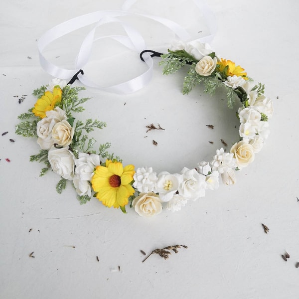 Sunflower wedding crown, Summer flower crown, Flower girl cr - Inspire ...