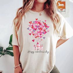 disney happy valentine's day balloon comfort colors shirt, disney castle shirt, disney trip shirt, disney world shirt, d