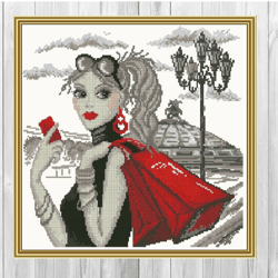 cross stitch pattern of a beautiful girl | embroidery of young woman | scheme cross pattern people | pdf