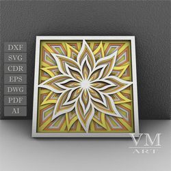 f04 - layered flower svg, 3d flower mandala, laser cut file mandala dxf file, layered mandala svg for cricut, 3d flower