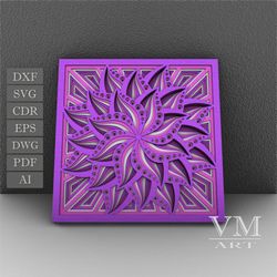 f05 - layered flower svg, 3d flower mandala, laser cut file mandala dxf file, layered mandala svg for cricut, 3d flower