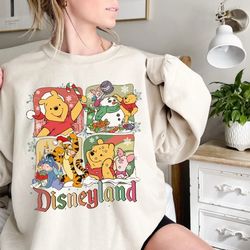 winnie the pooh christmas tree sweatshirt, pooh and friends christmas sweatshirt, merry christmas disneyland sweatshirt,