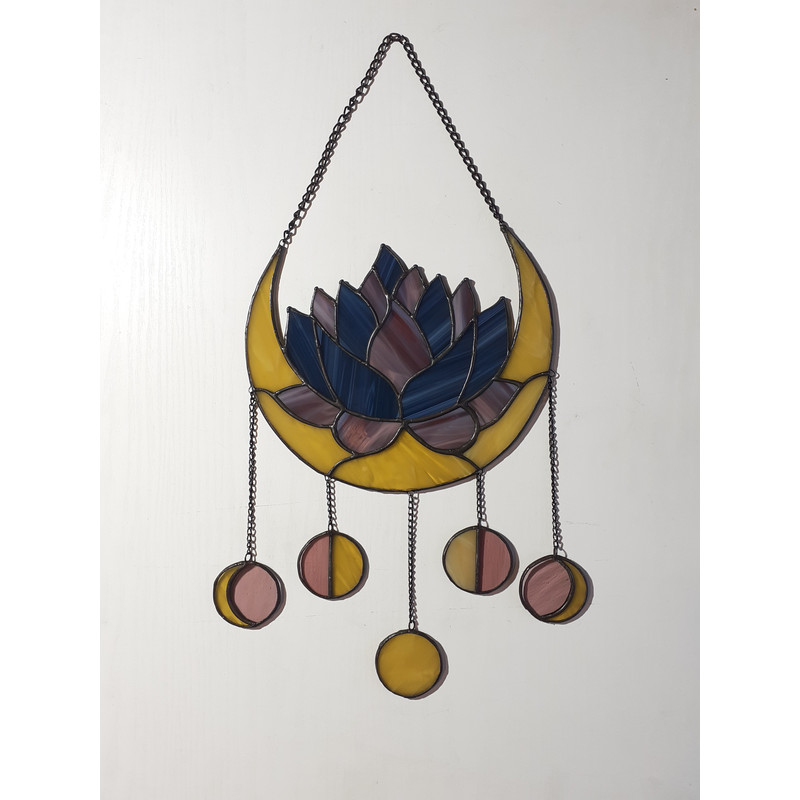 Moon Phases Dreamcatcher Stained Glass Suncatcher Succulent Lotus Elegant Crescent Moon Panel Celestial Decor 6