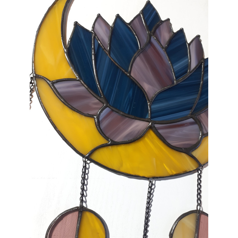 Moon Phases Dreamcatcher Stained Glass Suncatcher Succulent Lotus Elegant Crescent Moon Panel Celestial Decor 8