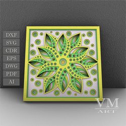 f06 - layered flower svg, 3d flower mandala, laser cut file mandala dxf file, layered mandala svg for cricut, 3d flower