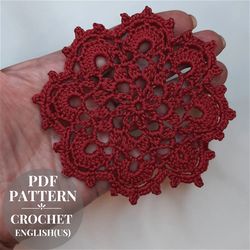 Round crochet pattern, crochet mug coaster, round motif to tablecloth, crochet pattern rustic curtain, crochet motif