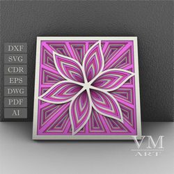 f19 - layered flower svg, 3d flower mandala, laser cut file mandala dxf file, layered mandala svg for cricut, 3d flower
