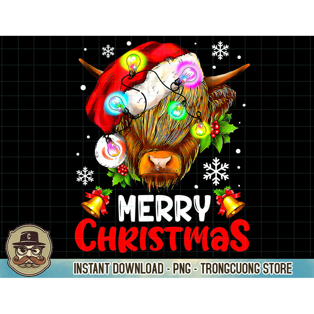 Merry Christmas Highland Cow Western Santa Hat Xmas Pajamas T-Shirt copy.jpg