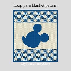 Loop yarn Buffalo plaid Mickey blanket pattern PDF