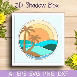 Sea waves shadow box, 3d layered ocean waves, Summer decor papercut
