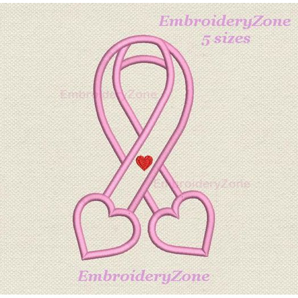 Pink ribbon and hearts applique machine embroidery design by Embroideryzone 2.jpg