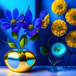 flowers. very wonderful fabulous different flowers in blue and yellow on the field.