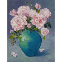 Roses Oil Painting Floral Original Art Impressionist Art Impasto Painting Flowers Painting 16"x12" by KseniaDeArtGallery