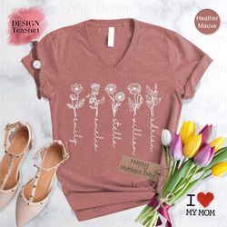 custom mother's day gift, birth month birth flower shirt, custom mom tshirt, mothers day shirt, custom flower shirt, cus