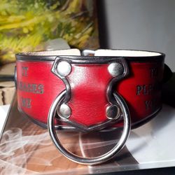 Gift for submissive bdsm collar Red leather sub choker with o-ring