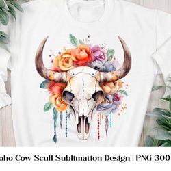 boho highland cow sublimation. higland floral png cow.