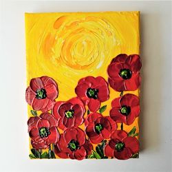 Textured Painting of Poppies and a Sunset Landscape Floral Art