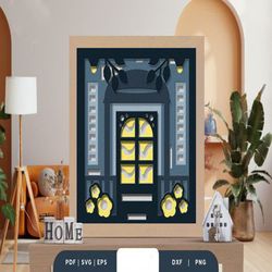 floral front home 3d papercut svg, shadow box template, paper cutting template, light box svg files, 3d papercut lightbo