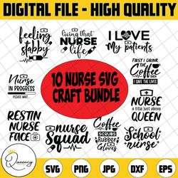 10 nurse svg bundle, nurse svg, nurse hat svg, heartbeat svg, hospital, nurses, nurse life silhouette png eps dxf vinyl