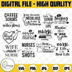 nurse svg bundle, nurse svg, nurse hat svg, heartbeat svg, hospital, nurses, nurse life silhouette png eps dxf vinyl dec
