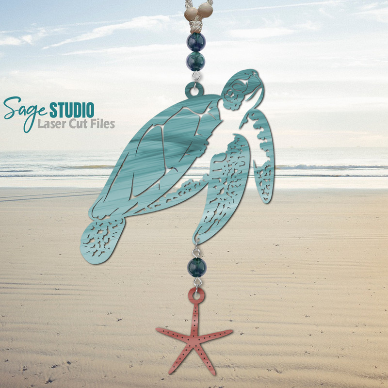 Sea Turtle Car Charm SVG Laser Cut Files Turtle SVG Starfish SVG Glowforge Files SS.png