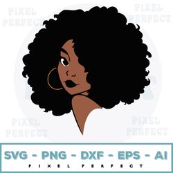 black woman svg, afro woman svg, svg cutting file, eps dxf pdf png, silhouette file