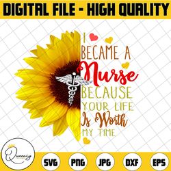nurse appreciation gift png, sublimation digital download i became a nurse because your life is worth my time template