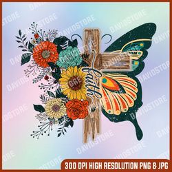 faith png, retro cross butterfly religious gifts png, digital file, png high quality, sublimation, instant download