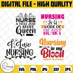 nursing svg bundle, nurse quote svg pack cut files, 4 nurse life cut files for cricut, bundle love nurses for silhouette