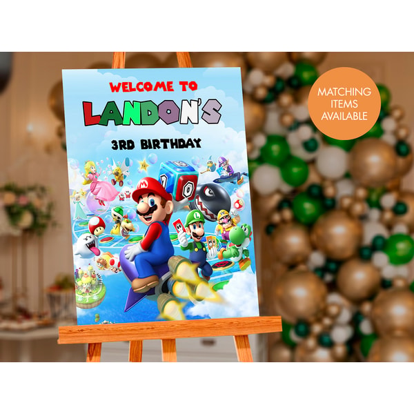 Mario Welcome Sign Super Mario Birthday Party Theme Editable Instant - Inspire Uplift